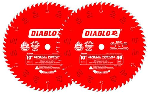Diablo General Purpose Circular Saw Blade - 10 x 40-Tooth for Clean Cuts, TiCo Carbide & Perma-SHIELD Coating, Thin Kerf for Precision, 2 Blade Value Pack - D104040VP