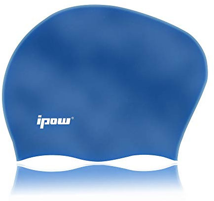 Ipow Hochwertige Silikon Badekappe Bademütze Badehaube für Lange Haare Gesund und Warm Swim Cap (Silberblau)