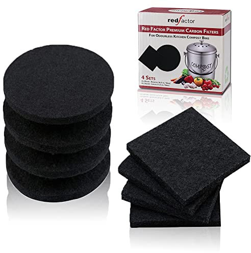 RED FACTOR Filtros de Repuesto de carbón Activado para Cubos de Compost de Cocina sin Olor – Pack de 8 (4 Redondos, 4 Cuadrados)