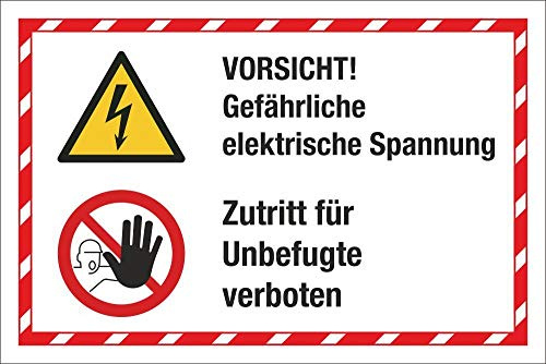 Kombischild Elektrische Spannung Zutritt für Unbefugte 300 x 200 mm | 3 mm Alu-Verbund, wetterfester UV-Direktdruck, robust und langlebig, Made in Germany