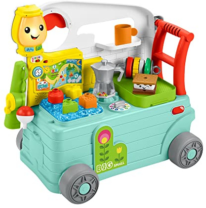 Fisher Price HCK56 - Laugh & Learn 3-in-1 On-the-Go Camper, musikalische Lauflernhilfe und Activity Center für Säuglinge und Kleinkinder (englische Version)