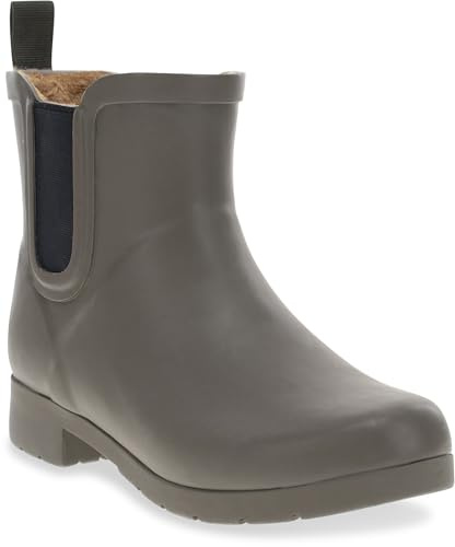 Chooka Womens Waterproof Plush Chelsea Bootie Rain, Olive, 6 US