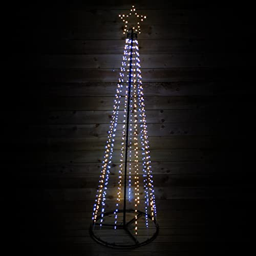 Premier 4.5ft 1.4m Christmas Outdoor Black Pin Wire LED Pyramid Maypole Tree in Warm & Cool White Mix