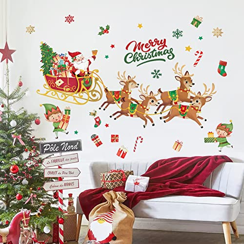 decalmile Wandsticker Weihnachtsman Rentiere Wandtattoo Xmas Weihnachten | Abziehbare und Aufklebbare Wandaufkleber, DIY Abnehmbare Wandkunst Abziehbilder, Wandfreundlich, Leuchtenden Farben