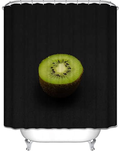 EHOMERY Supporto Tenda da Doccia Tenda da Vasca A Ombrello Sfondo Nero Kiwi Tende A Rullo Doccia Tende per Il Bagno Polyester con 12 Anelli di Sospensione, 140X180Cm