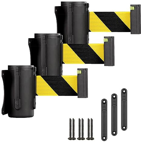 BIGPACK 3 x ALLROUNDLINE Gurtkassette, gelb/schwarz, 4 m, inklusive Wandclip, Art.-Nr. 610060 | Gurtpfosten | Gurtständer | Personenleitsystem
