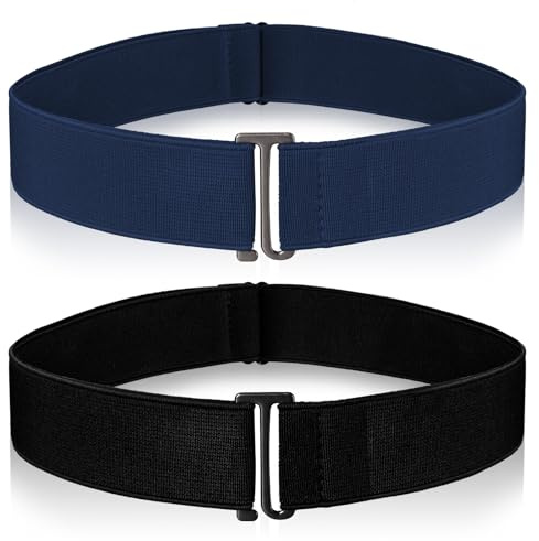 Amaxiu 2PCS Unsichtbarer Damengürtel, Verstellbare elastische Gürtel Unsichtbare Frauen Stretch Gürtel No Show Taille Gürtel mit flacher Schnalle für Hosen Jeans Kleider(Schwarz+Blau)