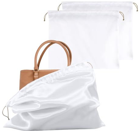 Lot de 2 housses anti-poussière en soie avec cordon de serrage pour sacs à main, blanc, 50 x 40 x 1 cm