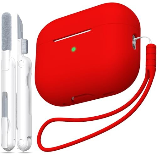MHYALUDO Kompatibel mit AirPods Pro 2 Hülle, Airpods Pro 2 Case | Anti-Fall Weiches Silikon Stoßdämpfung Kompatibel mit AirPods Pro 2 Case Skin Touch mit Schlüsselanhänger, Rot