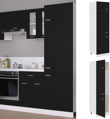 Xichuzi Kühlumbauschrank Schwarz 60x57x207 cm Holzwerkstoff, Küche Hochschrank, Küchenschrank, Mehrzweckschrank, Besenschrank, Küchenhochschrank - 802539