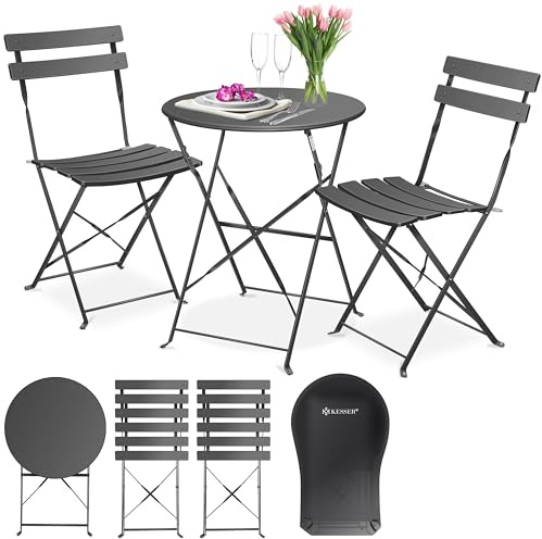 KESSER® Juego de muebles de 3 piezas, mesa de bistró, 2 sillas plegables, balcón y jardín, mesa de jardín con cubierta, color antracita