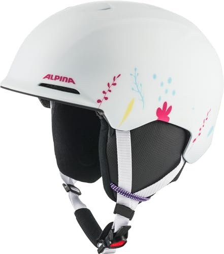ALPINA Brix Jr - Casco da sci sicuro e leggero per bambini, con paraorecchie removibili, assorbimento ottimale degli urti e buona ventilazione, white-graphic matt, M (55-59)