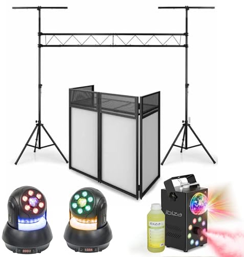 Pack Lumière Machine Fumée à LED 700W - Portique Ibiza SLB001 - Régie Booth DS30-2 Lyres Wash 30W - Soirée Fête Dj Mariage Pro