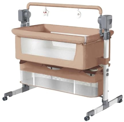 Prokoke Beistellbett Baby, Convertible Babybett für Co-Sleeping, Beistellbett Baby Boxspringbett mit Rollen Multifunktionale Faltbare mit 5 Schwankende Getriebe, Großer Raum (Brown)