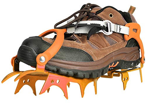 Steigeisen, 1 Paar 34 mm 14 Zähne Eissteigeisen Anti-Rutsch-Schuhgriffe Spikes Stollen 7075 Aluminiumlegierung Spikes Sicherer Schutz für Outdoor-Schneewanderungen Klettern (orange)