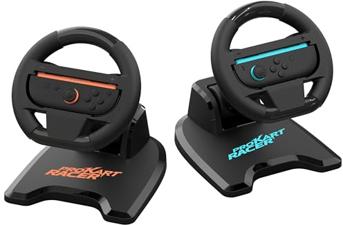 Subsonic - Set of 2 Steering Wheels for Joy-Con Nintendo Switch and Switch 2 - Foldable Racing Wheels with Stand and Suction Cup Holder - Compatible with Joycon Switch and Switch 2 - Black