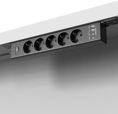 Ciabatta elettrica montabile a 360° con 4 porte USB (2 x USB-C), cavo di prolunga da 2 m, ciabatta avvitabile per parete, scrivania, angolo e montaggio sottopiano