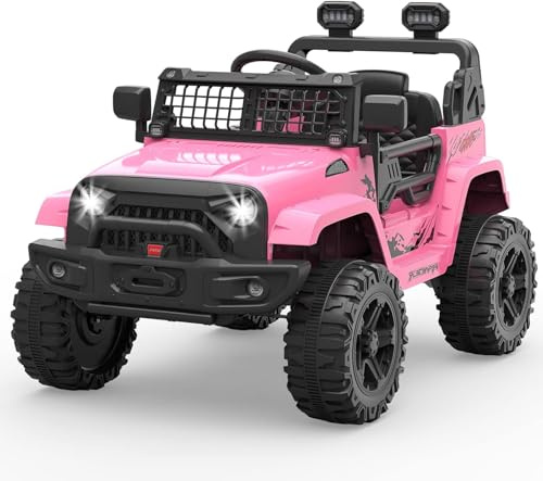 HAUSPROFI 12-V-Elektro-Aufsitz-LKW für Kinder mit Fernbedienung für Eltern | Federung und Bluetooth | Offroad-Spielzeugauto, Geburtstags Kleinkinder, Jungen und Mädchen – Rosa