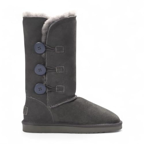 TruClothing Women's Sheepskin Suede Warm Winter Lined Mid-Calf Boots - Grey 5