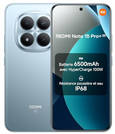 XIAOMI Redmi Note 15 Pro+ 5G, Smartphone 12+512 GB, Massive 6500mAh Battery, IP66/IP68, New 200MP Camera, 6.83 AMOLED Display, Glacier Blue, Warranty 2 years, Charger Not Included
