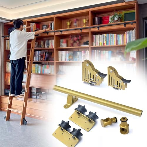 Rullande biblioteksstege (stege ingår ej) - Kraftiga glidande skenor för loft och bokhylla, 1,0-7,2 m(Telescopic,400cm Spårkit)
