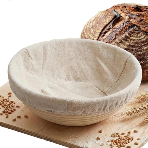 GYHWOFUL Gärkörbchen Rund 20 cm – Gärkorb für Brot aus Natur Rattan mit Leineneinsatz, für knusprige Kruste & gleichmäßiges Aufgehen, Sauerteig Zubehör & Brot Backen Zubehör