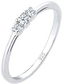 Elli DIAMONDS Ring Damen Verlobungs Diamant (0.06 ct.) Zart in 925 Sterling Silber