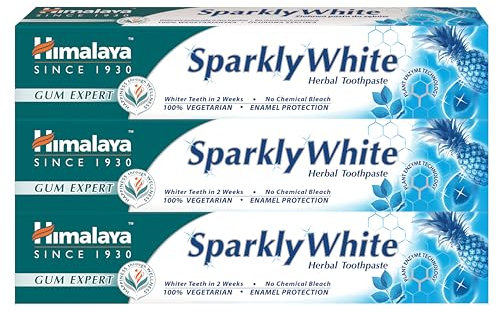 Himalaya Herbals Sparkly White Toothpaste for whitening teeth with advanced plague removal|Anti-inflammatory 12-Hour Germ Protection| 100% Vegetarian- 75ml (Pack of 3)