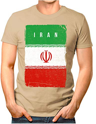 OM3® - Iran-flagga-vintage - T-shirt för män | Persia Persia-flagga fotboll fotboll fanshirt sport tröja | S – 4XL, kaki, XXL