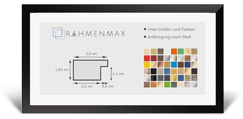 RahmenMax MDF-Bilderrahmen Morena 50 x 100 cm. Schwarz Matt mit 1mm Acrylglas klar und weißer Rückwand - WhiteFix. Posterrahmen in vielen Farben und Größen. Anfertigung nach Maß möglich.