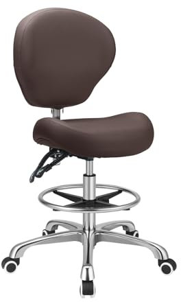 Kaleurrier Verstellbare Hocker, Zeichenstuhl mit Rückenlehne und Fußstütze, neigbarer Rückenlehne, Drehsitz, rollende Räder, für Studio, Dental, Büro, Salon und Theke, armlose, hohe Schreibtischstühle