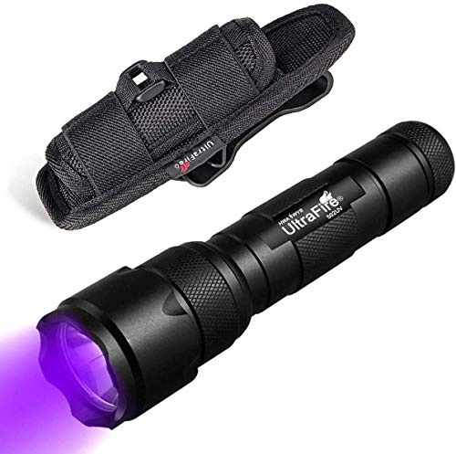 Ultrafire Linterna UV 395-405nm Ultravioleta Zoom Linterna LED Pequeña con Funda de Linterna, Modo Unico Mini Linterna Táctica Impermeable para Resina Secado, Orina Mascotas