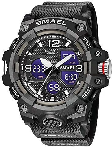 SMAEL Reloj deportivo militar impermeable para hombre, con fecha, multifunción, LED, alarma, cronógrafo, reloj digital para hombres, negro, Large Face, Digital