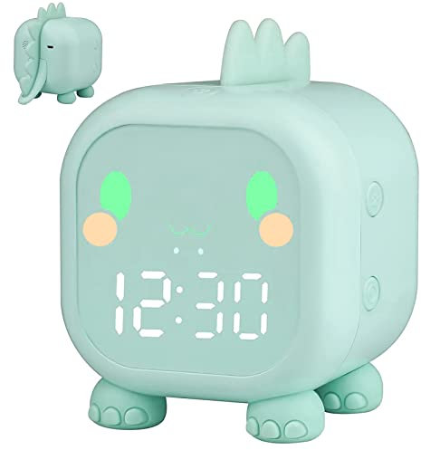 Sveglia Digitale per Bambini, Sveglia Dinosauro da Comodino, Sveglie per Bambini Analogico, Luce Notturna Colorata a Tempo Ricaricabile USB, Funzione Snooze,Regalo di Compleanno (verde)