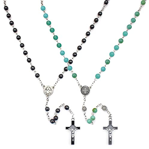 WideSmart - Collar de cruz con rosario, collar católico con colgante de Jesús y cruz de Amuleto Religioso, regalo religioso rosario para hombre y mujer, Aleación y acrílico, Perla
