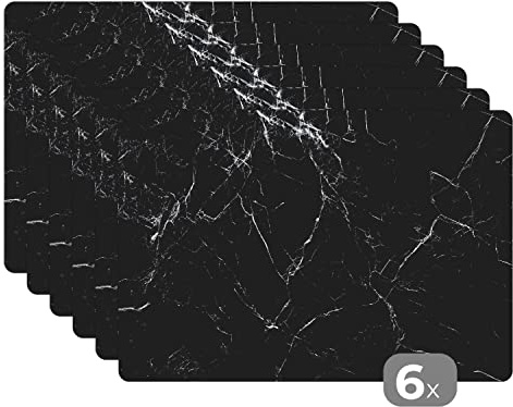 Placemats Platzdeckchen Platzset Tischset 6-teilig Tischdeko Untersetzer 45x30 cm Marmor - Stein - Linie - Marmoroptik - Schwarz - Luxus