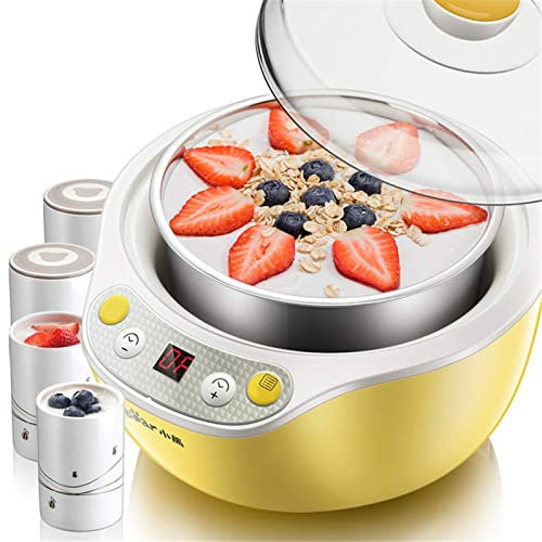 WJYLM Yaourtière électrique, sorbetière électrique Automatique, Machine à vin de Riz, avec minuterie d'arrêt Automatique, écran LCD, Acier Inoxydable Domestique, Jaune