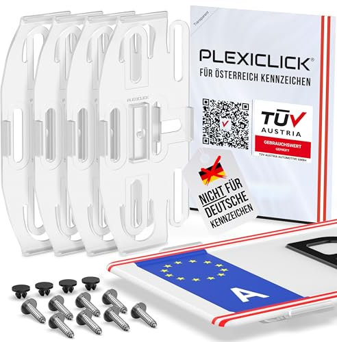 PLEXICLICK® Österreich | Kennzeichenhalter Rahmenlos unsichtbar | Rahmenlose Kennzeichenhalterung | Nummernschildhalter Transparent | Fahrzeugpflege | Wechselkennzeichen Auto