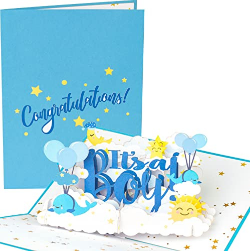 PopLife It's a Boy! 3D Pop Up Card - Gender Reveal Pop Up Card, Baby Shower, Newly Expecting, Newborn Announcement, Happy Birthday - For Baby Boy Gender Reveal Party