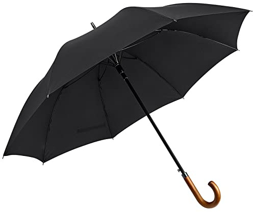 G4Free Wooden J Handle Umbrella 54 Inch Large Auto Open Classic Windproof Rain Stick Umbrellas for Men Women (Black)