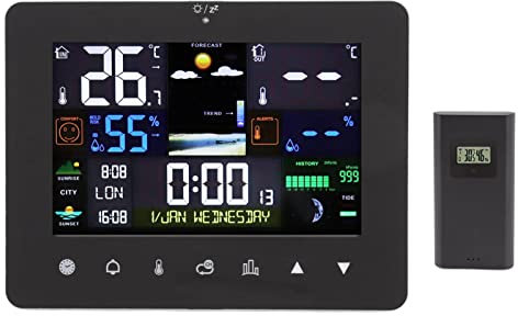 Goshyda Wireless Weather Station, Color Display Screen, Digital Weather Clock Humidity Temperature with Sensor Meter, Indoor Outdoor Thermometer for Home Office