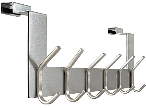 WEBI Porte Manteau pour Porte,Crochet Porte,Patere Porte avec 6 Crochets,Accroche Porte,Patère de Porte à Suspendre Salle de Bain,Argent