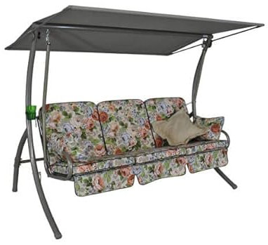 Angerer Freizeitmöbel GmbH Hollywoodschaukel Primero - Gartenschaukel Made in Germany - Schaukel zum Sitzen, Liegen und Entspannen - inklusive Bett-Funktion - einfache Montage (Beige-Bunt geblümt)