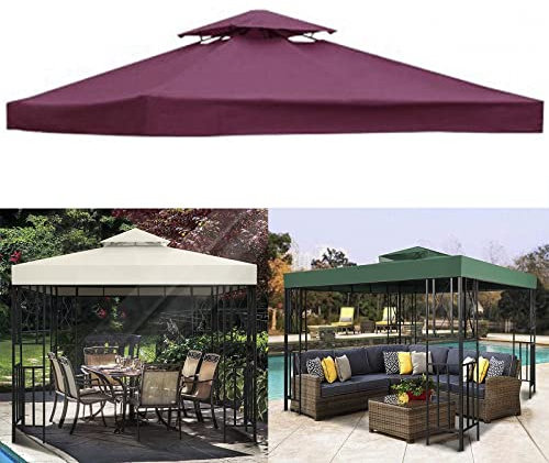 PJDDP Gazebo Replacement Canopy 3x3M/10x10FT, 2 Tier Replacement Canopy Top Cover Garden Grill Gazebo Roof, Waterproof Outdoor Grill Shelter Canopy Top Pavilion Cover (Top Only),Burgundy