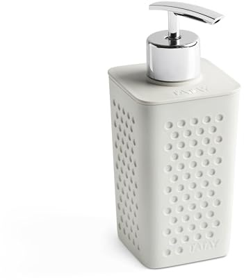 TATAY Dispensador para el jabón Bohol, de Polipropileno, Libre de BPA, Plástico 100% Reciclado, Blanco. Medidas: 7 x 6,5 x 16 cm