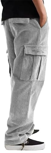 babao Pantaloni da Uomo in Velluto a Coste con Vita Elastica Pantaloni in Velluto a Coste a Gamba Larga da Uomo