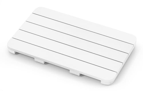 LIFEZEAL Caillebotis de Douche, Tapis de Douche Antidérapant en HIPS Durable, 60x48x4,5 cm, Tapis de Salle de Bain Imperméable, Anti-Corrosion et Antirouille, pour Intérieur ou Extérieur, Blanc