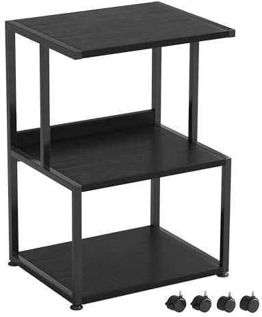 CAIYUN 3 Tier Printer Stand, Heavy Duty Printer Table with Wheels, Rolling Printer Cart with Storage Shelf, 3D Printer for Home Office, Heat Press, Scanner, Fax, Black