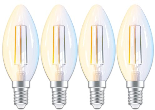 ANTELA E14 C35 Smart Vintage LED-Glödlampor Alexa WLAN 4,5W Ekvivalent 40Watt 470LM Dimbar 2700K Varmvitt till 6500K Kallvitt Ljus Kandelaber, Kompatibel med Amazon Alexa och Google Home, 4st