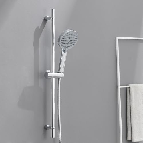 Ulytid Asta Doccia in Acciaio Inox 70cm, Saliscendi Doccia con Doccetta e Tubo e Supporto, Barra di Scorrimento per Doccia e Bagno, Set Doccia Asta, Colonna Doccia senza Miscelatore, Cromo